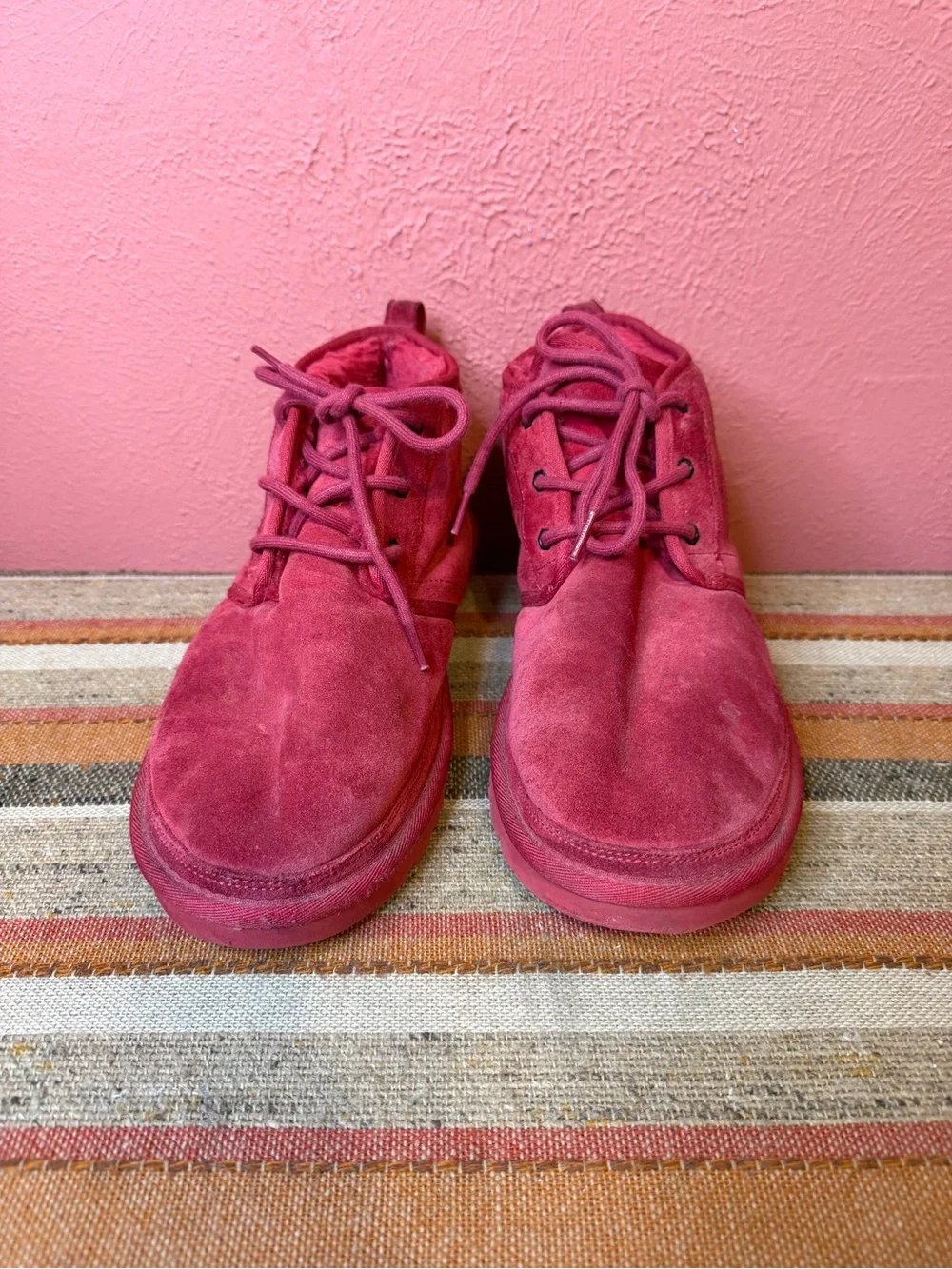 UGG Chukka Boots Shoes Mens 13 Red Neumel Suede Sheepskin Lace Up